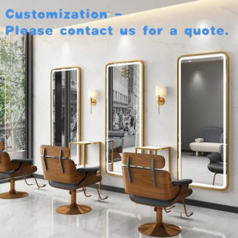 custom.Simple LED Floor Mirror Hair Salon Barbershop's Special Square Aluminum Alloy with Light Mirror