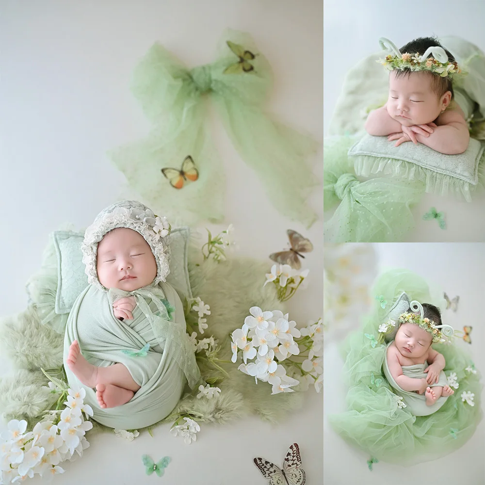 春のテーマ新生児写真撮影小道具おくるみラップポーズ枕花柄ヘッドバンド赤ちゃん満月マイルストーン写真アクセサリー