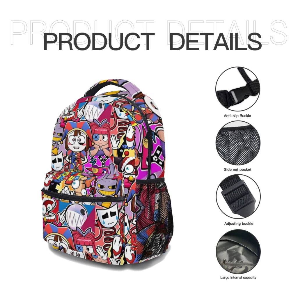 O Incrível Circo Digital Fanart Schoolbag para Meninas, Mochila Estudantil de Grande Capacidade, Ensino Médio, 17"