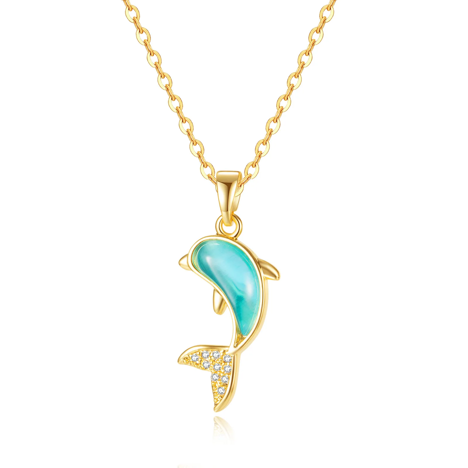 316L Stainless Steel Romantic Dolphin Pendants Necklace For Women Aesthetic Nature Stone Femme Clavicle Chains Trendy Jewelry