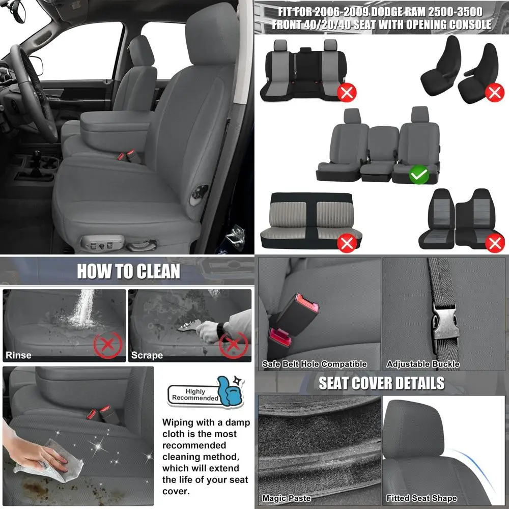 

Наборы чехлов на передние сиденья на заказ, замена на Dodge Ram 2500 3500 40/20/40 2006-2009 годов с открывающимся консольным сиденьем, трикотажная ткань C