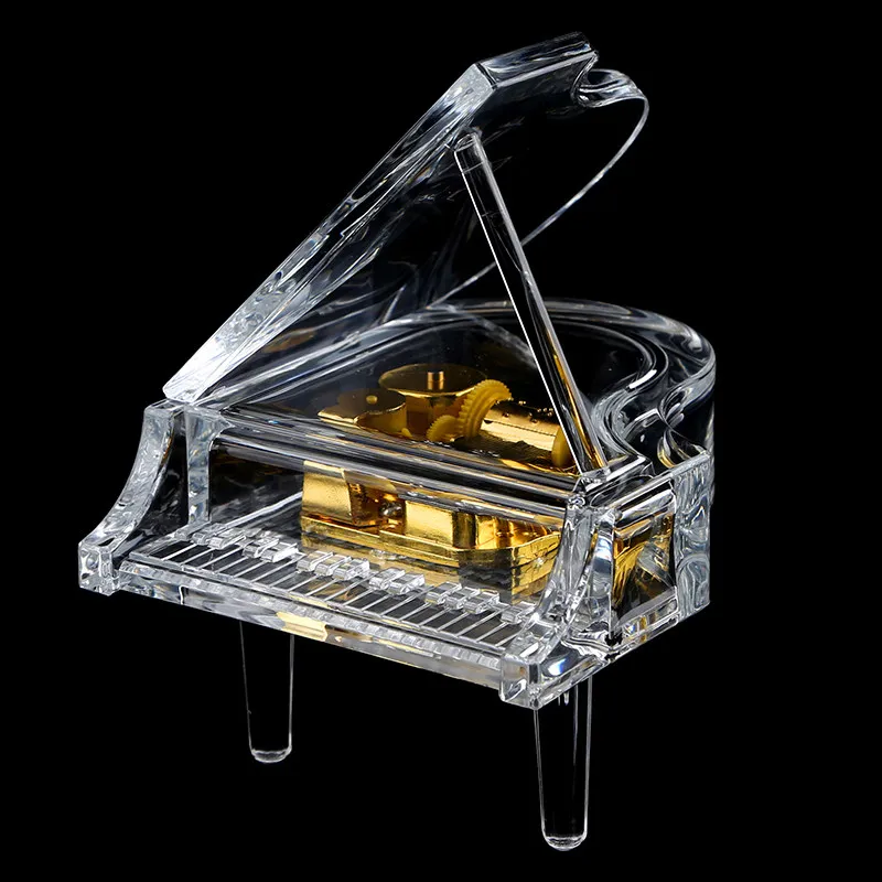 Crystal Piano Music Box Girl Transparent Violin Octave Box Ornament