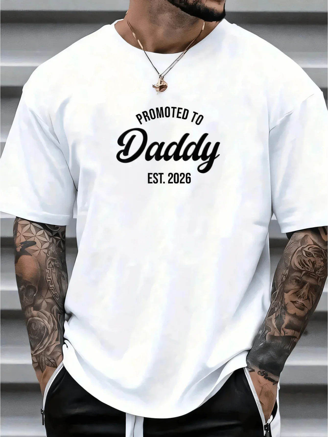 100% Cotton New Dad 2026, Promoted To Daddy 2026 T-Shirt Street Hip-Hop Style Men's