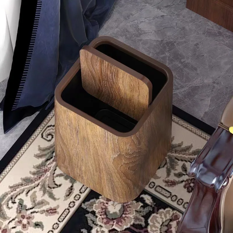 

Retro Imitation Wood Grain Trash Can for Household Use, New Large Capacity Living Room, Kitchen, Bathroom, Hotel Paper