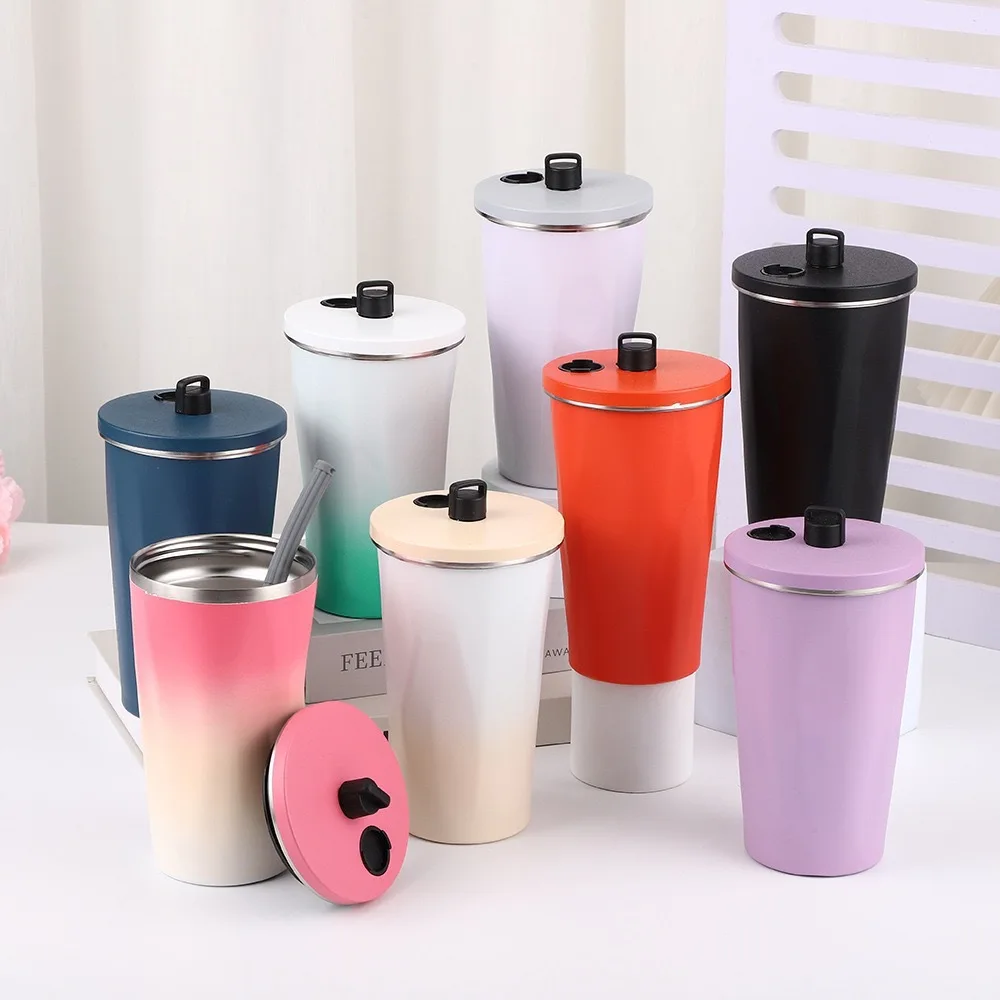 304 Stainless Steel Thermos Cup High Appearance Level Diamond Coffee Cup Portable Large Capacity Sippy Cup Straw Cup