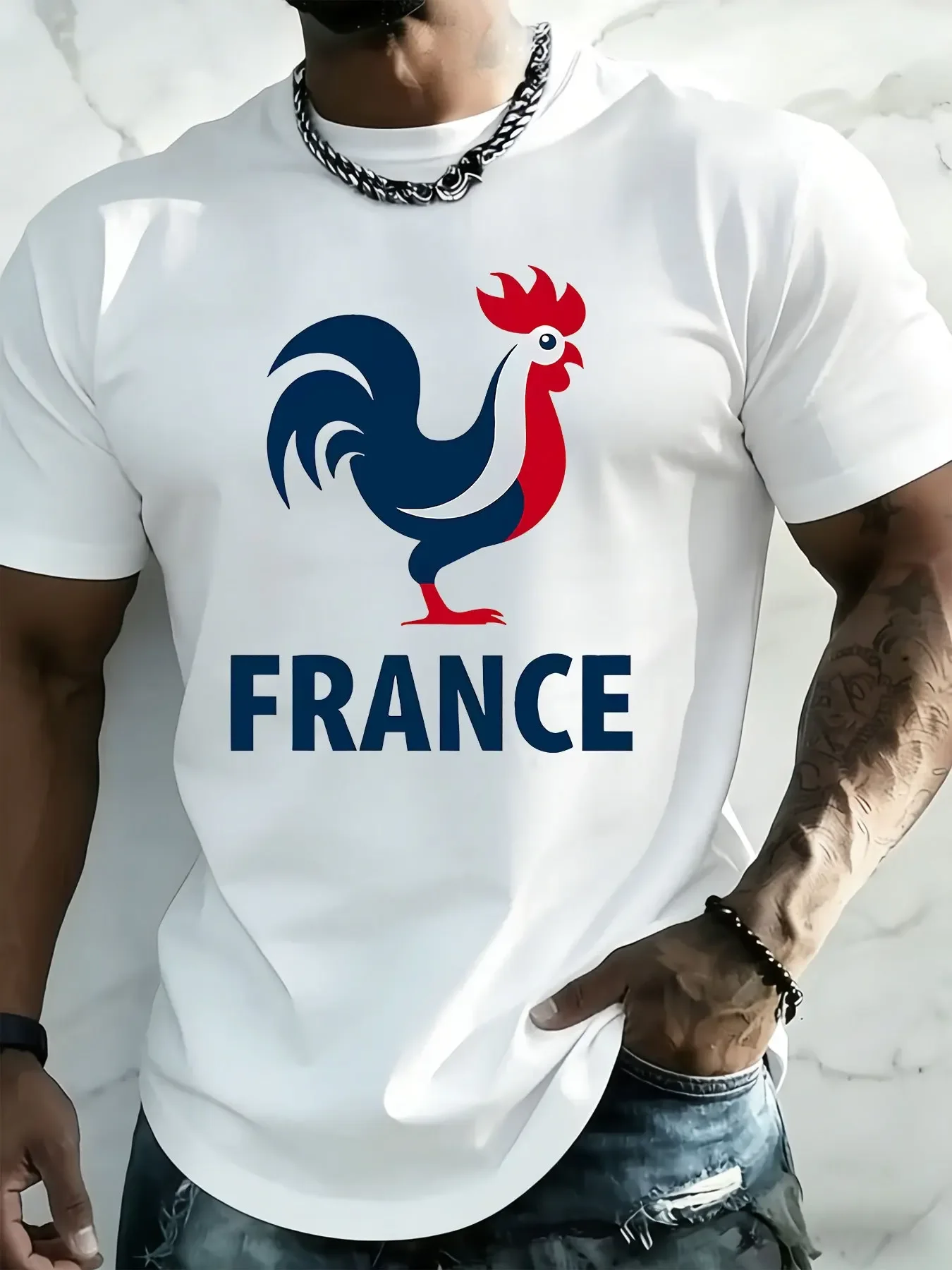 Men's Pure Cotton Patriotic French T-Shirt with Gallic Rooster Print French National Symbol Casual Everyday Outdoor Summer Top