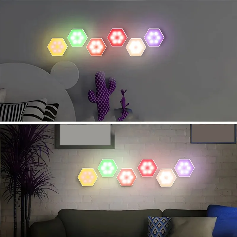 

Hot Sale-Hexagon LED Light Remote DIY Geometry Hex Light Touch Sensitive RGB Colorful Wall-Mounted Panels For Bedroom Living Roo