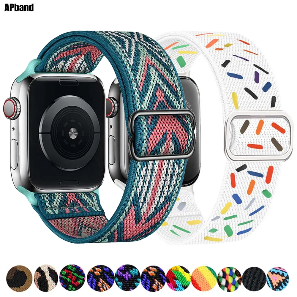 Scrunchie Strap for Apple watch band 45mm 44mm 40mm 41mm Adjustable Nylon solo Loop bracelet iWatch series Ultra 3 4 5 se 6 7 8