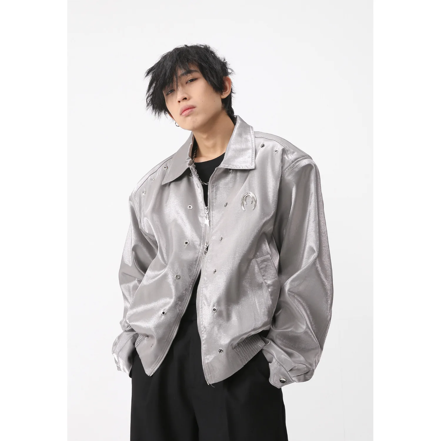 

2026 Spring New Men's Long Sleeve Casual Jacket Coat Short Style Hip Hop Trendy With Shoulder Pads
