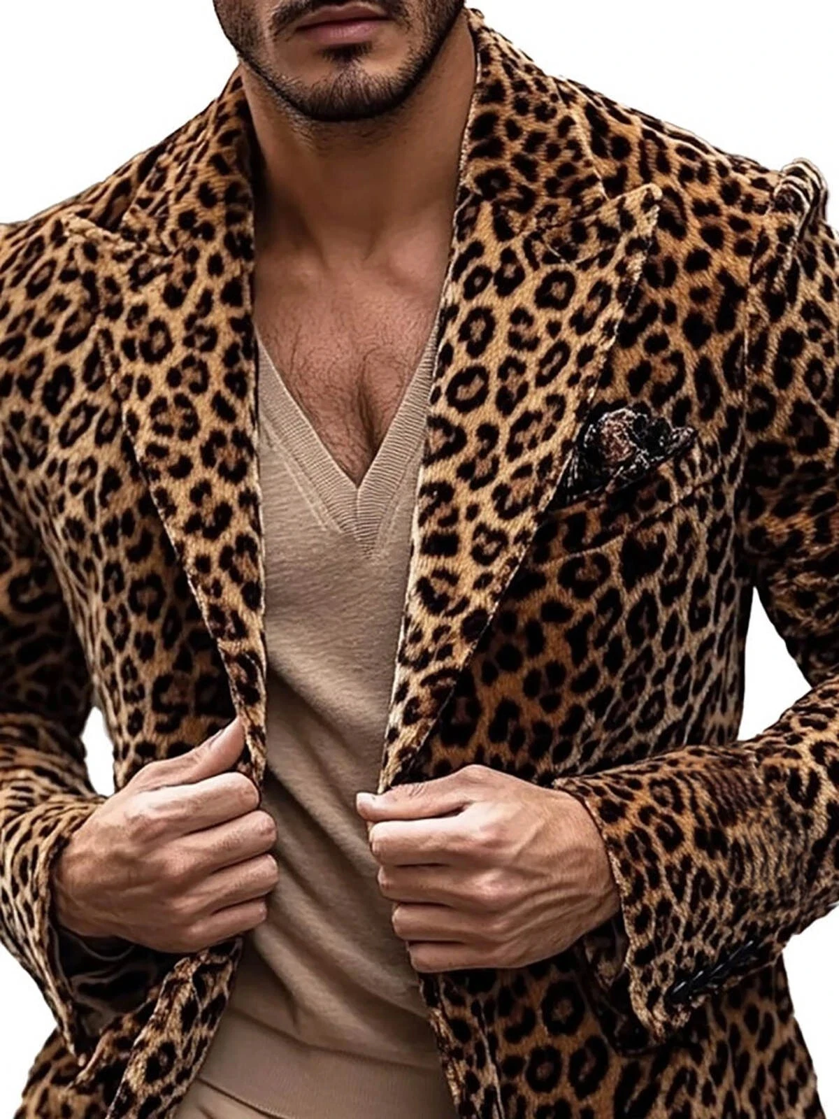 Fall Men's suit jacket Leopard print velvet single breasted men's suit coat Wild and trendy handsome men's blazer
