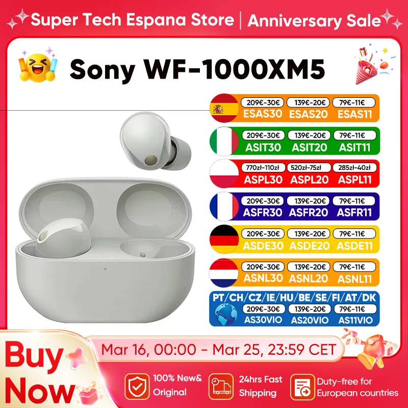 Sony WF-1000XM5 sans fil antibruit Bluetooth écouteurs jusqu'à 24 heures d'autonomie de la batterie connexion multipoint IPtage étanche