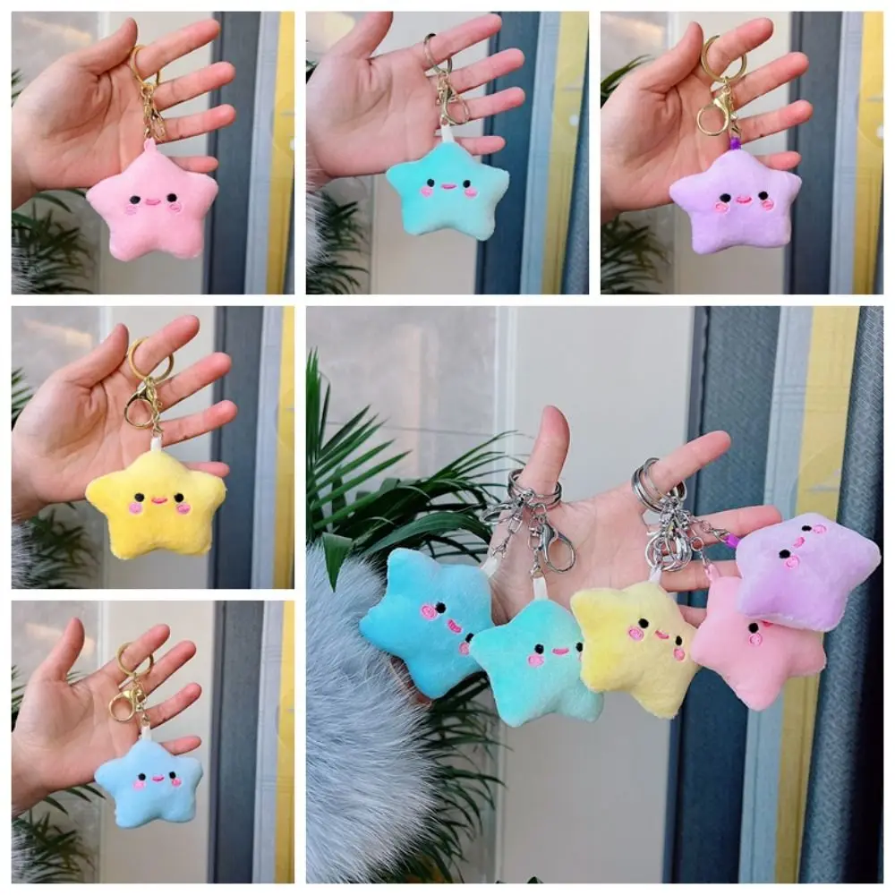 Smile Stars Smile Star Key Ring Fluffy Fur Pom Pom Starfish Smile Stars Plush Keyring Plush Doll Pentagram