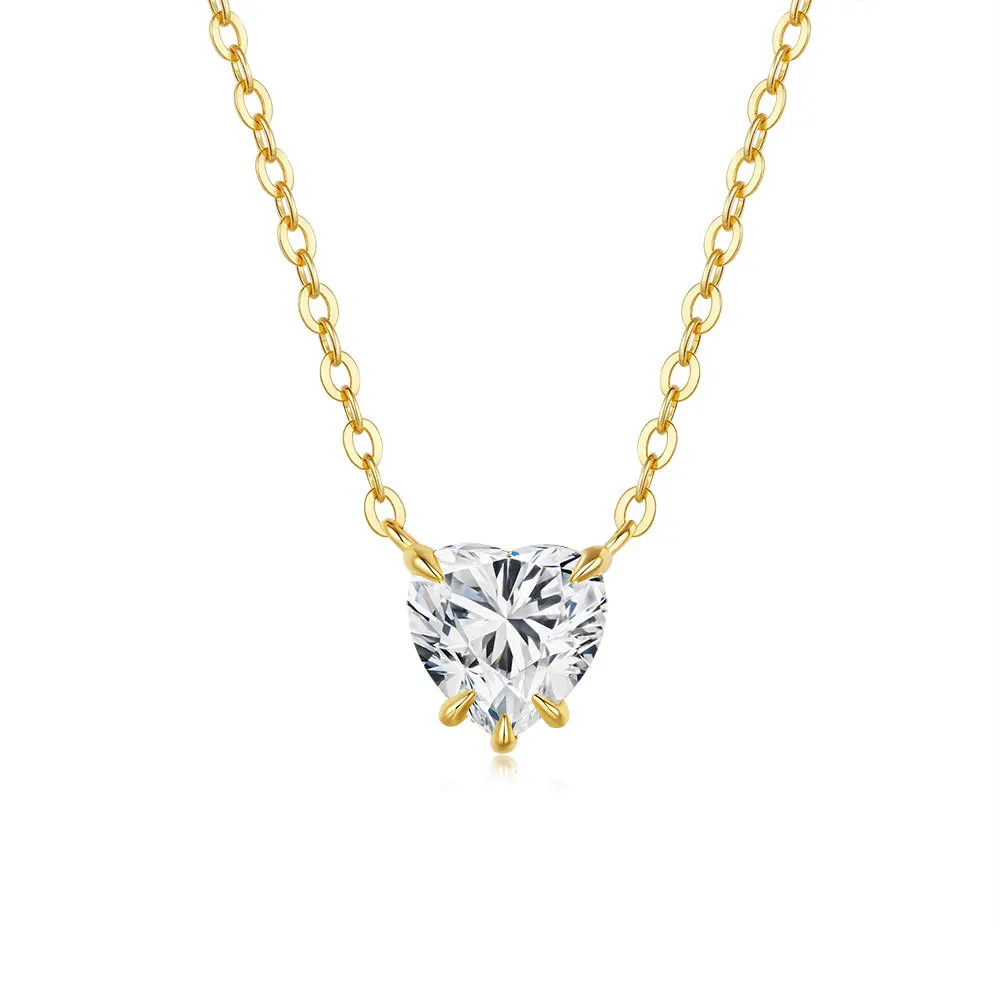 

S925 Sterling Silver Moissanite Heart-Shaped Pendant Necklace for Women, 14K Gold Plated, Perfect for Everyday Wear