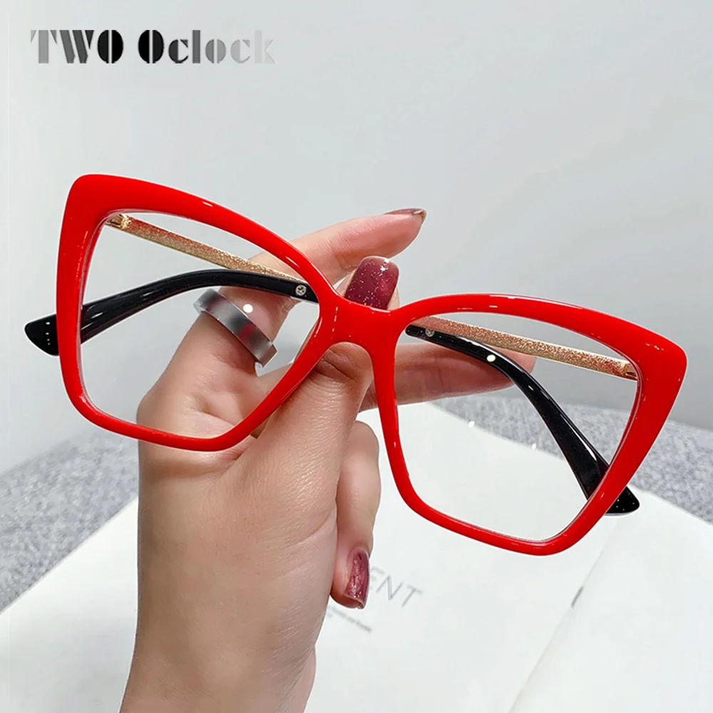 

TWO Oclock Oversized Women's Eyeglasses with Frame Trends Female Decorative Red Transparent Prescription Glasses Square Cateye
