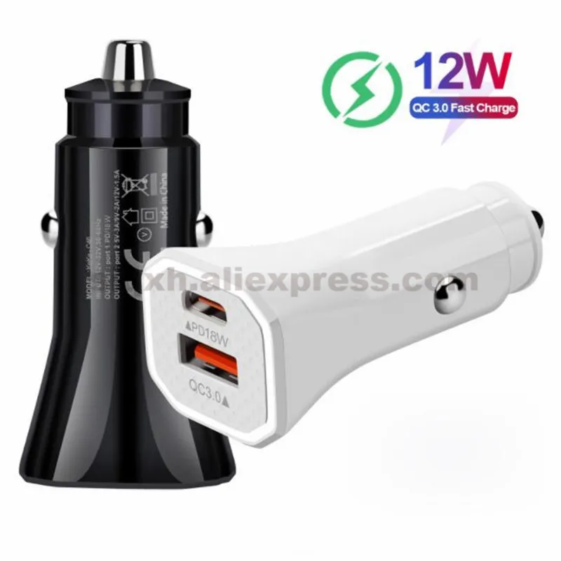 100Pcs USB C Fast Car Charger 2 Ports Car Charger Adapter Type C+18W PD for IPhone13 12 11 Pro Max Samsung Galaxy Note 20 Xiaomi