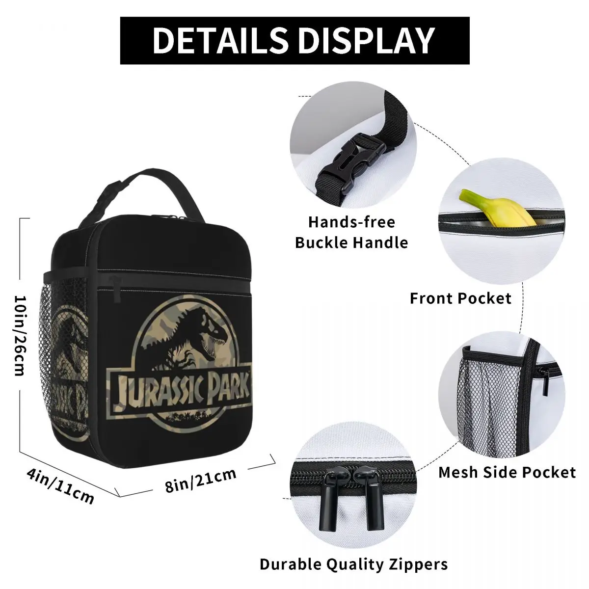 Jurassic Park Insulated Lunch Bags Leakproof Reusable Thermal Bag Lunch Box Tote Office Outdoor Bento Pouch