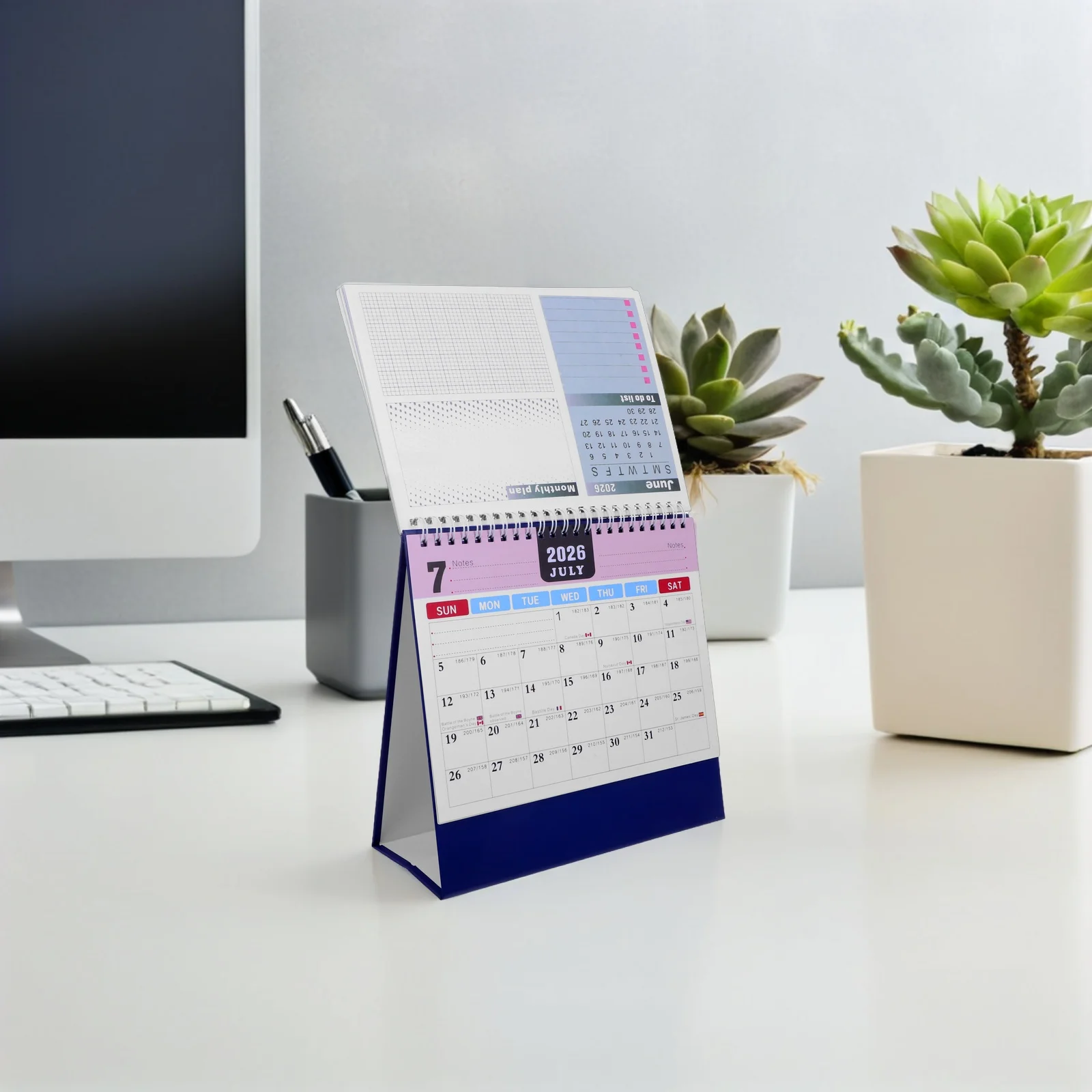 

2pcs Simple Desk Calendar 2026 Elegant Thick Paper Office Home School Compact Vertical Stand Academic Year Block Mini Monthly