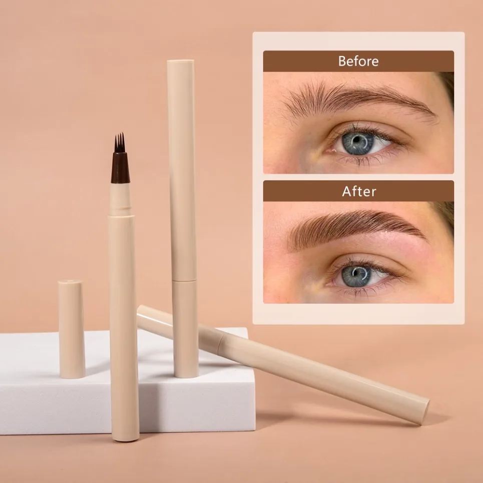 Crayon à sourcils 4 points, maquillage végétalien, vente en gros, marque privée, liquide imperméable, Ultra fin, naturel, 3D, Logo personnalisé