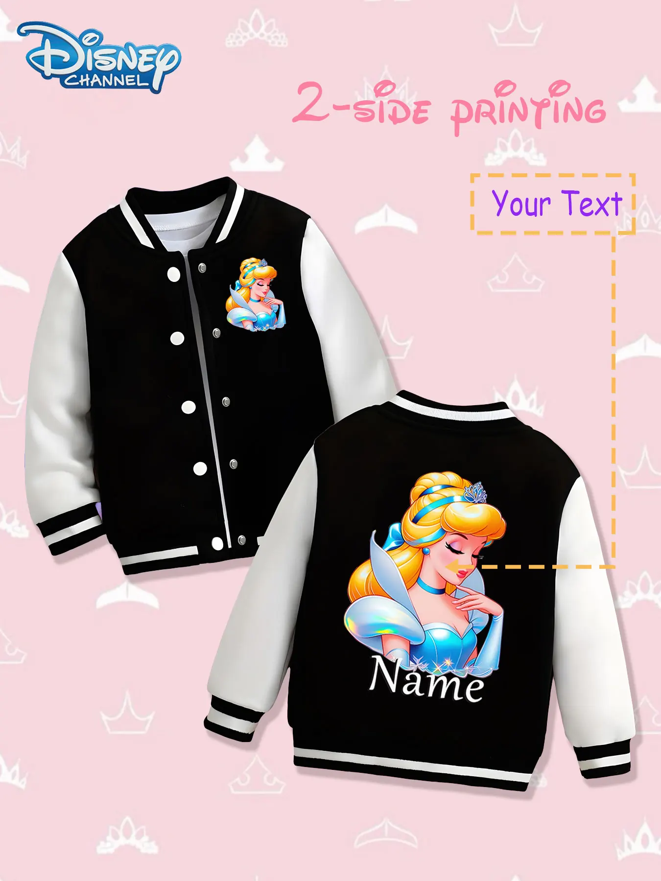 

MINISO Disney Cinderella Kids Baseball Jacket - Cinderella's classic image is presented on both sides. The red base and white sl
