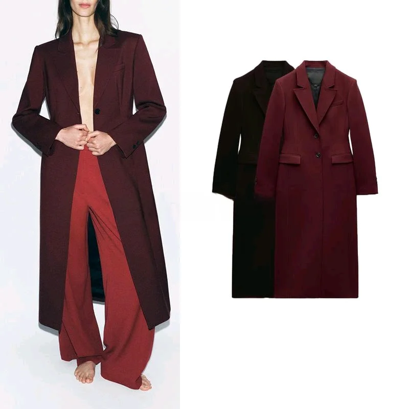 

Spring New Arrival Women's Long Sve Turn-down Collar Slimming Coat Waist-cinching Ele Floor-length Outerwear