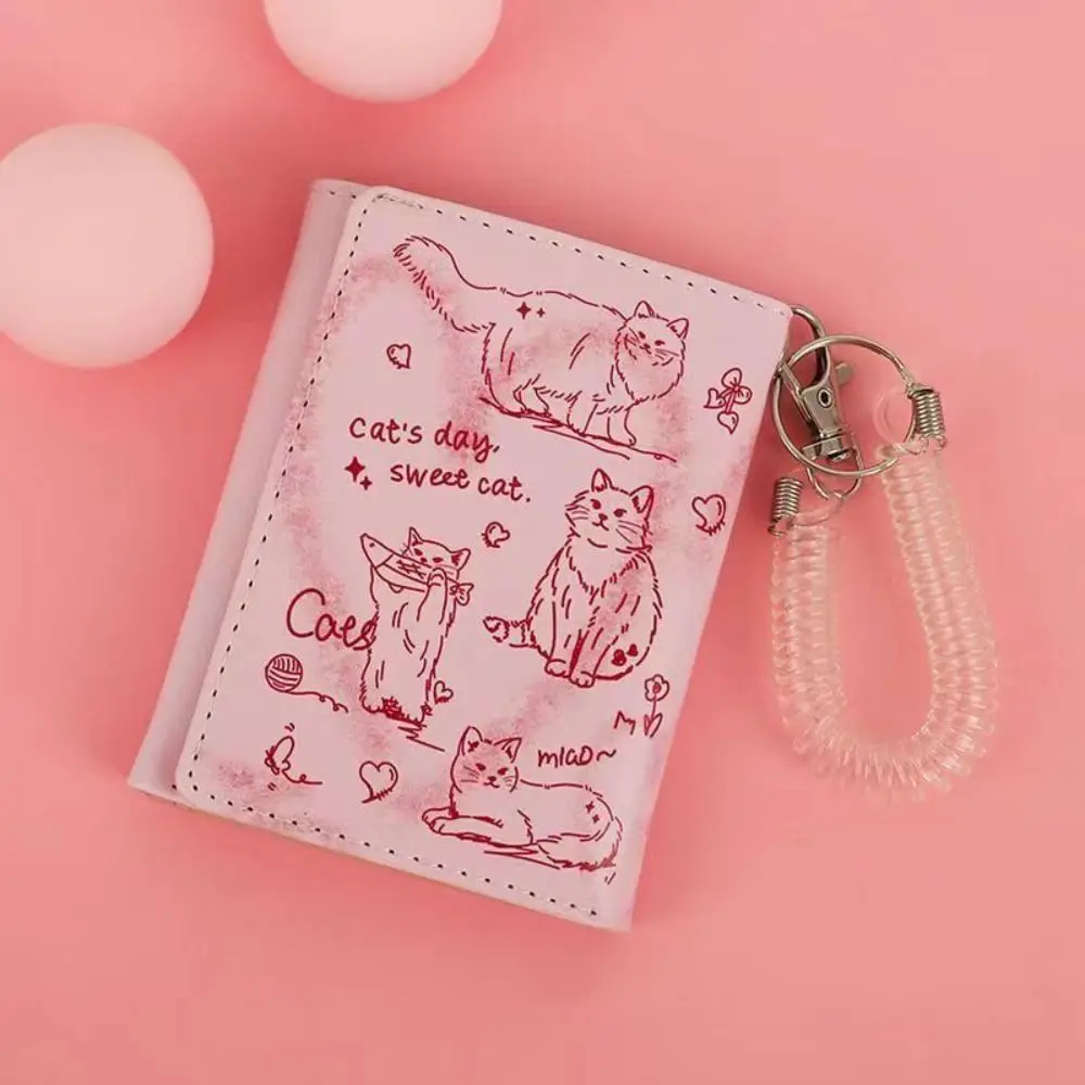 Funny Graffiti Cat Short Wallets PU Leather Anti Thief Money Bag With Wrist Straps Cat Pendant Card Holders Woman