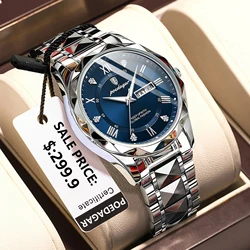 POEDAGAR Top Luxury Men's Quartz Watch Date Week Stainless Steel Watches For Men High Quality Waterproof Luminous Man Wristwatch