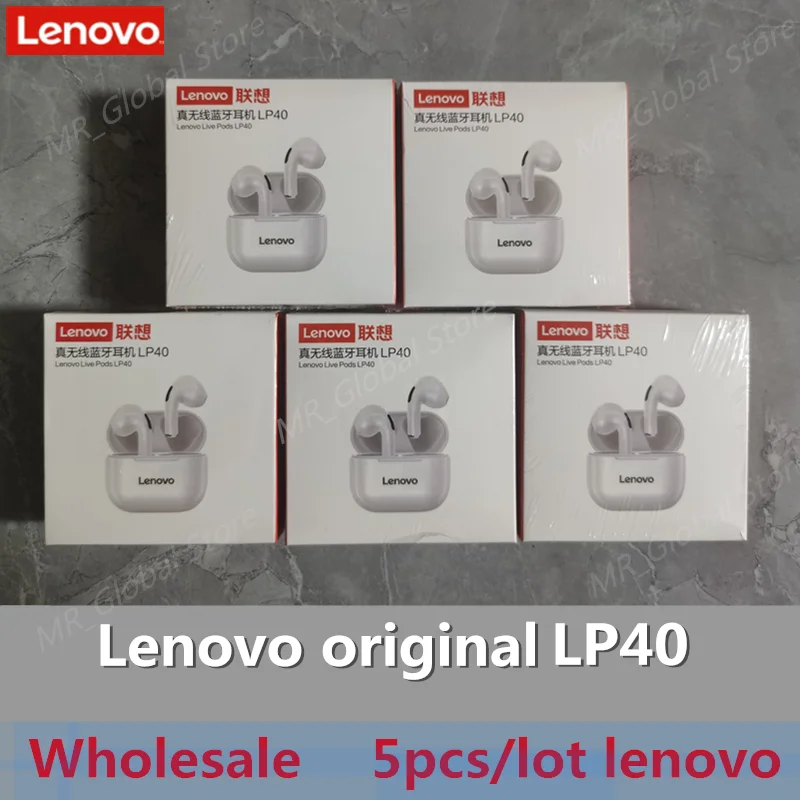 Original 5pcs Lenovo LP40 TWS Wireless Earphone Bluetooth 5.0 Dual Stereo Noise Reduction Bass Touch Control Long Standby 230mA