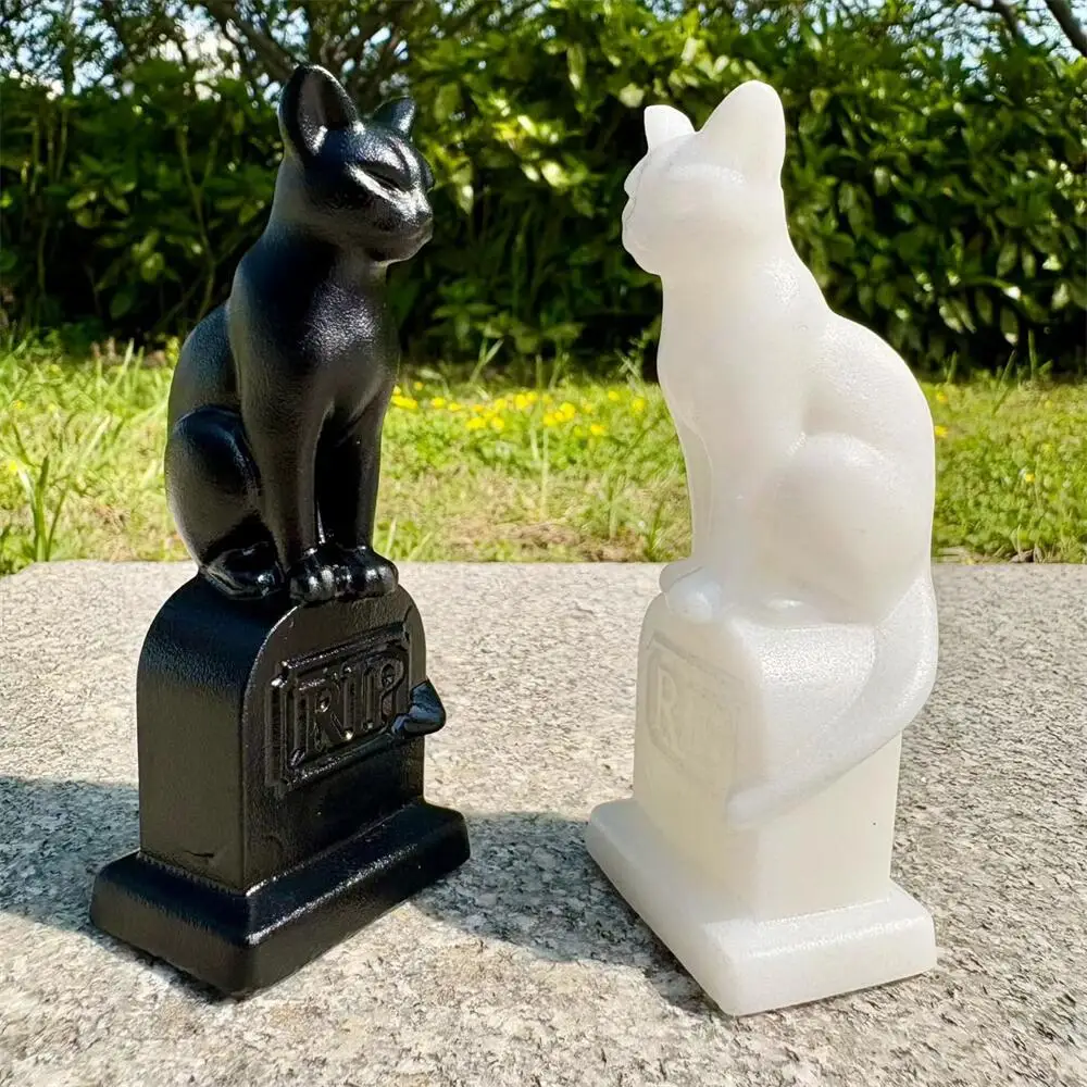 Natural White Marble & Black Obsidian Cat Statue Healing Carving Polished Mineral Home Decor Ornament Tombstone Figurine