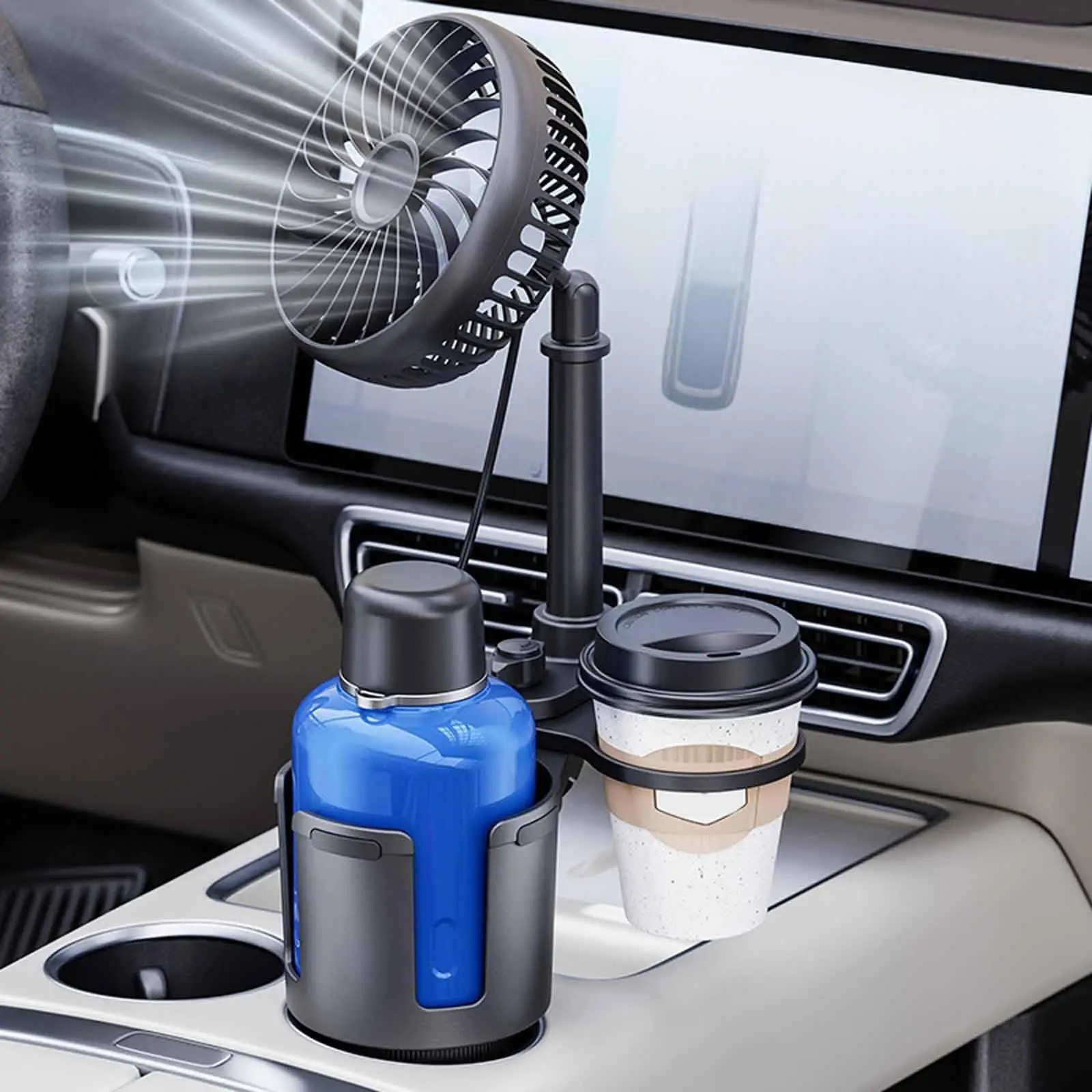 

Универсальный автомобильный подстаканник с вентилятором Вентилятор для салона автомобиля Нескользящий охлаждающий вентилятор Вращающийся вентилятор Держатель для напитков для внедорожника Грузовик Автомобиль RV