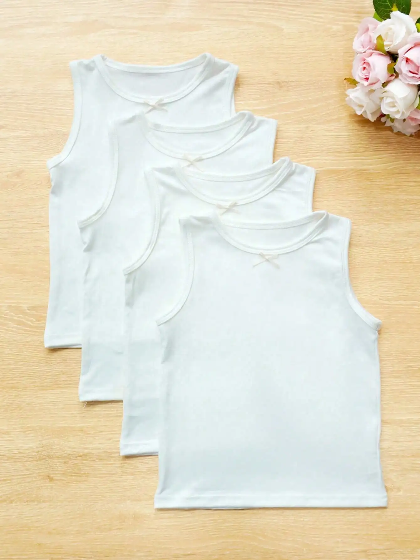 4Pack Kids Girls Bow Sleeveless Tank Tops Elastic Polyester Spandex Soft Undershirt Toddler Daily Casual Bottoming Vest T-Shirt