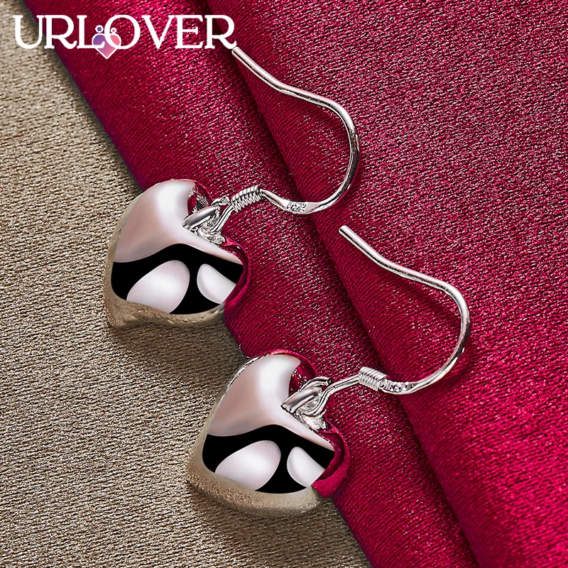 

URLOVER 925 Sterling Silver Earring For Woman Heart Drop Earrings Lady Party Wedding Fashion Jewelry Birthday Valentines Gifts