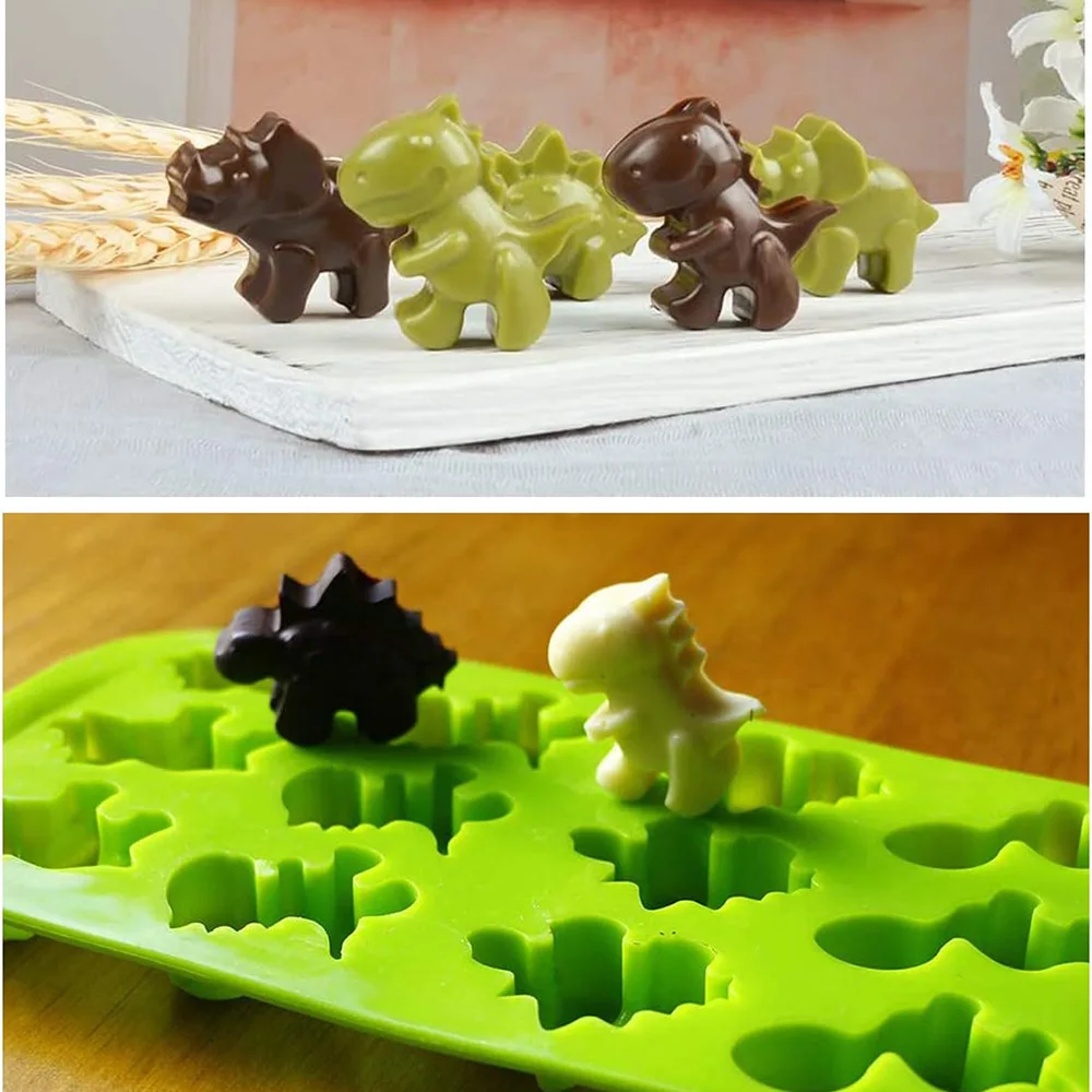 3D Cute Dinosaur Silicone Molds 12 Cavity Dinosaur Themed Baking Tray for Chocolate Cake Mousse Handmade Soap Cupcake Topper