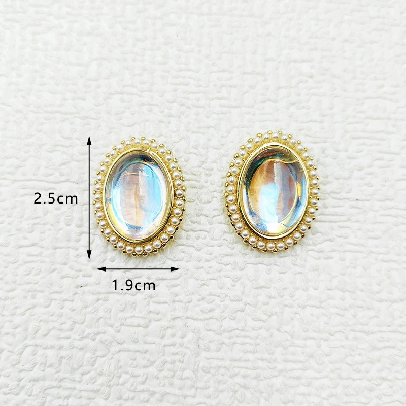 Clip On Earrings for Women Retro Korean Style Statement Jewelry Iridescent Glass Stone Non Pierced Ear Accessories