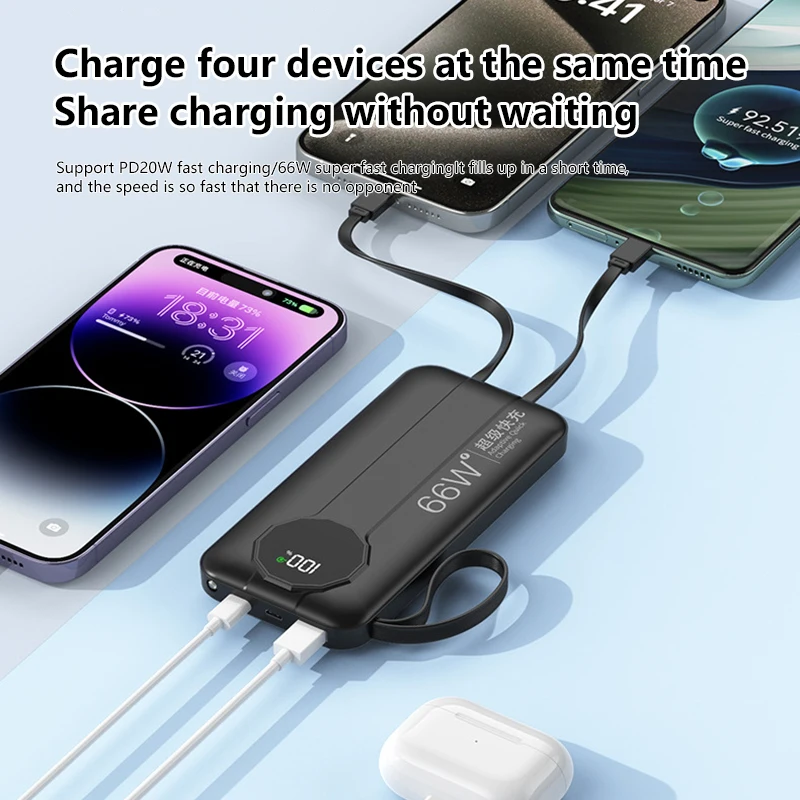 شاحن بطارية محمول Xiaomi 100000mAh شاشة ديجيتال ذكية 3C بنك طاقة ذاتي الشحن 66 وات مع كابل شحن مدمج