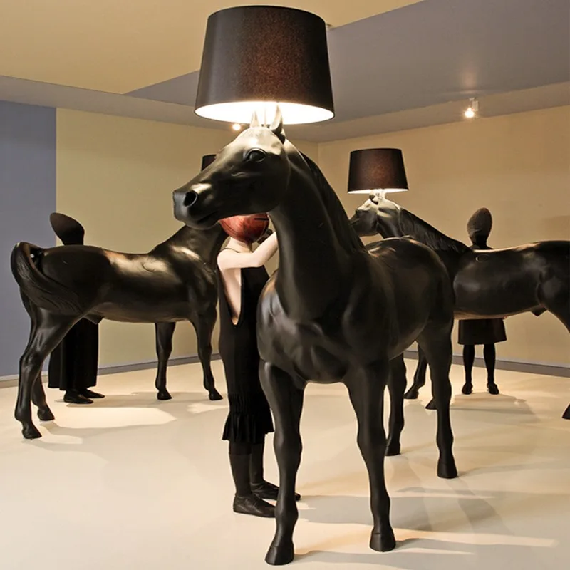 Nordic large animal decorative sculpture horse floor lamp hotel shopping mall living room decorative handicrafts ornament lamp