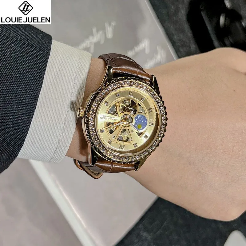 Lüks moda erkek mekanik İzle güneş ay yıldız su geçirmez hollow otomatik elmas izle kol saati Relojes para hombres