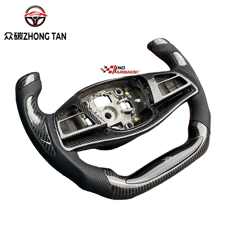 Luxury Zhongtan Forged Carbon Fiber 3 Spoke 40mm Leather Grip Sports Steering Wheel F1 BYD Han Custom Stitched Guangdong