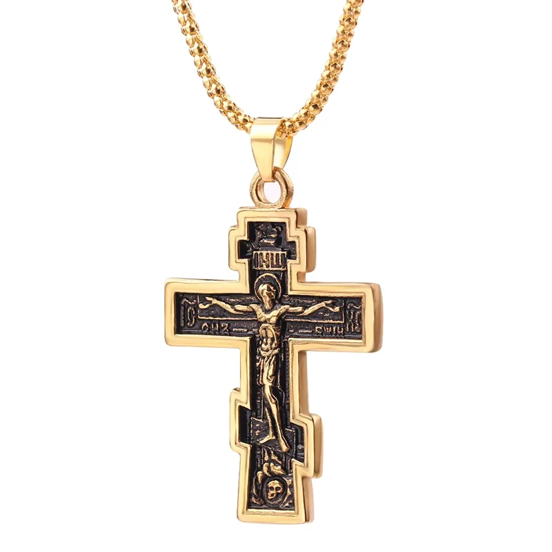 New Christian Orthodox Crucifix Jesus Cross Pendant Necklace Prayer Big Pendant Jesus Cross Pendant Men Women Jewelry Wholesale