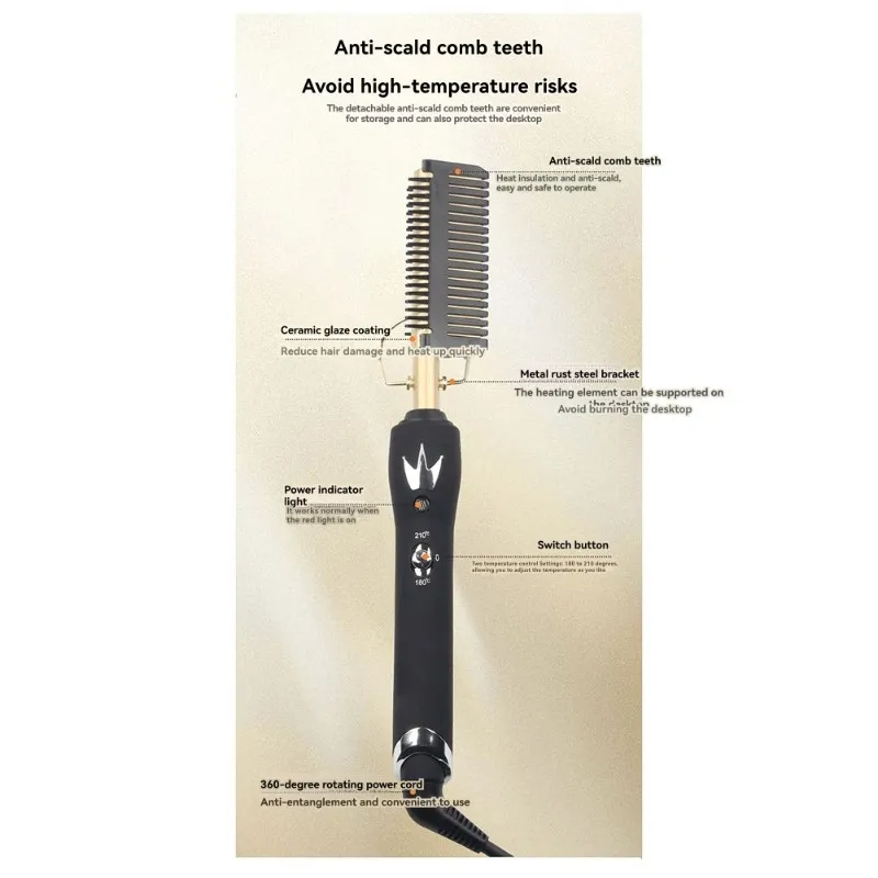 

【OFF SHELF】EU Plug 38W Dual Voltage 110-220V Hair Straightening Comb, Wet& Dry Use Electric Styling Tool