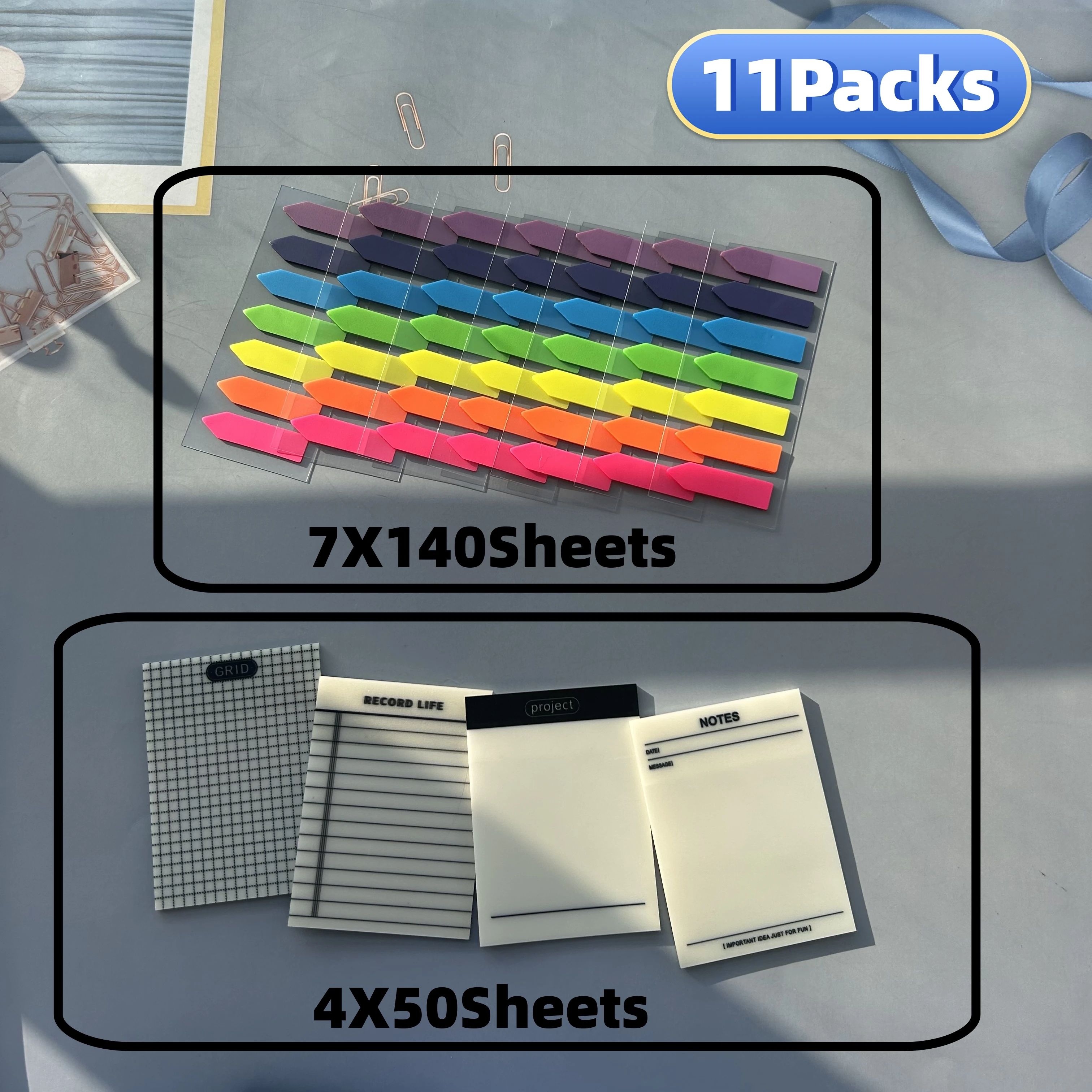 

11 упаковок, цветной блокнот для заметок, указатель для заметок, прозрачные наклейки для постов, закладки, блокнот, школьные и офисные канцелярские принадлежности