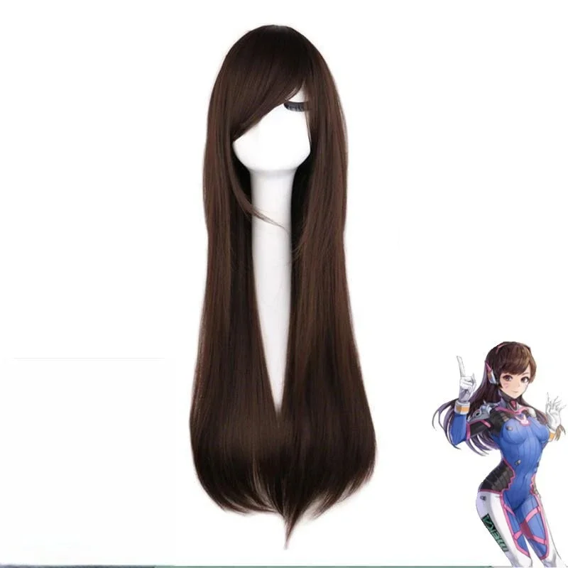Games Karakter Cos Pruik Overwatch D.Va Rol Pruik Cover Game Blizzard Bal Aankleedkleding Match Hoofddeksels Lang steil haar