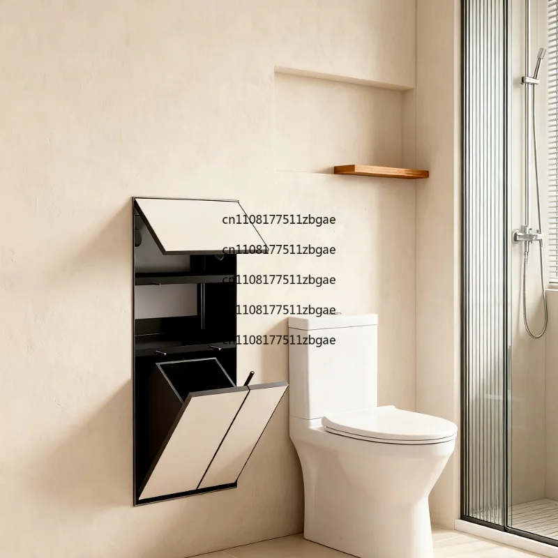 Toilet Brush Holder Trash Can Wall Recessed Niche Multi-Functional Hidden Modern Corner Stainless Steel All-in-one Toilet Paper