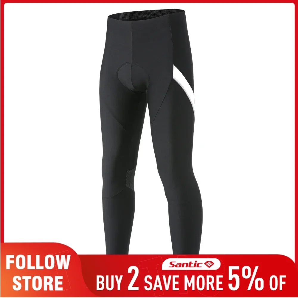Santic Fleece Cycling Pants Men's Winter Thermal Biking Sports Leggings Outdoor Reflective Quick Dry MTB Road Ride Bike Trousers