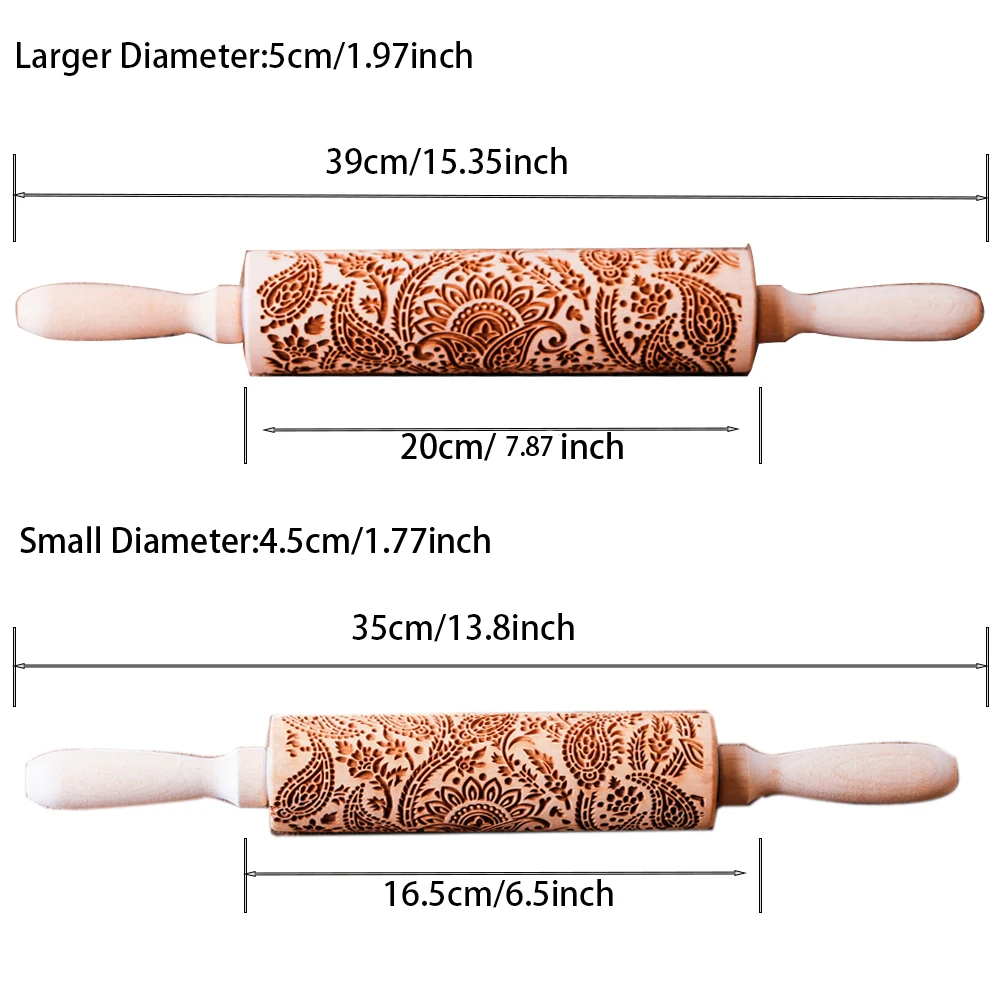 New Big size Tree of Life Deep Engraved Wooden Embossed Cookie Flower Rolling Pin for Baking 3D Mold