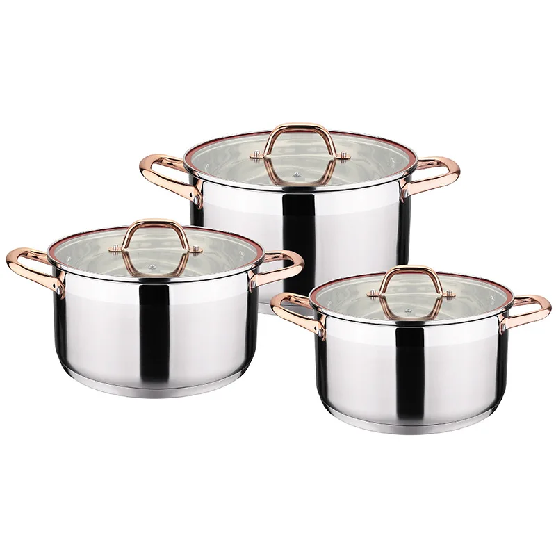 High Quality Thickening Stainless Steel Soup Pot Stew Pot 3-piece Set  With 9 Layers Of Bottom Cooking Pot Kitchen Cookware Set