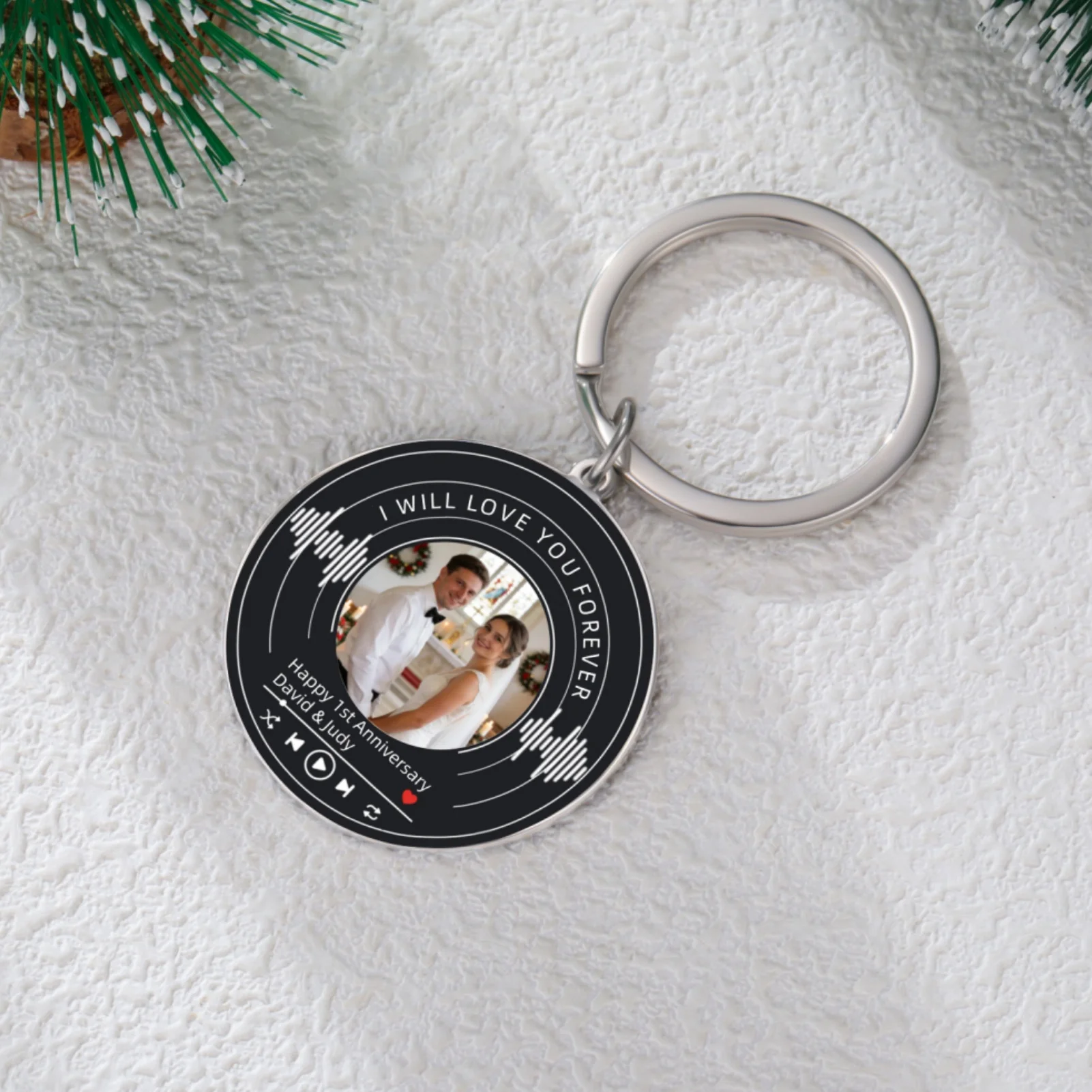 شخصية مسجل فينيل على شكل سلسلة المفاتيح مع صورة مخصصة أغنية صورة المفاتيح ألبوم الموسيقى مخصص كيرينغ زوجين هدية