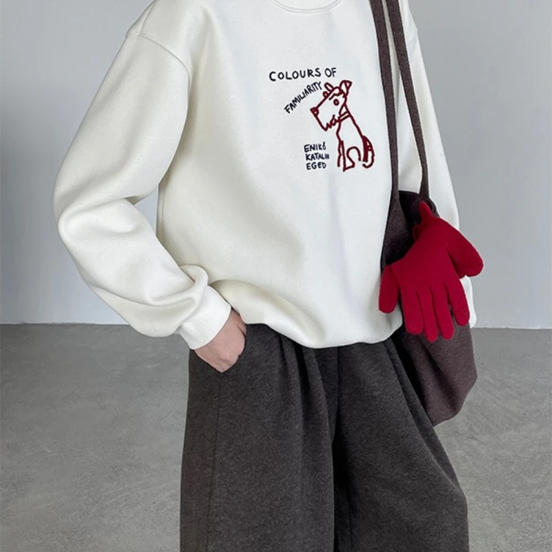 2025 حار بيع جديد الكلب التطريز نمط جولة الرقبة فضفاضة طويلة الأكمام هوديي للنساء #1