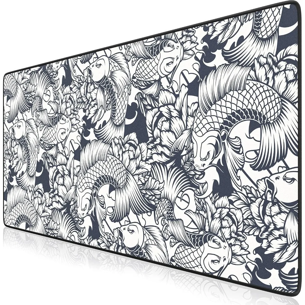 XXL Koi-Fisch Tattoo Gaming-Mauspad 900x400x3mm Rutschfest Anti-Ausfransen Präzisions-Schreibtischunterlage für Büro und Zuhause