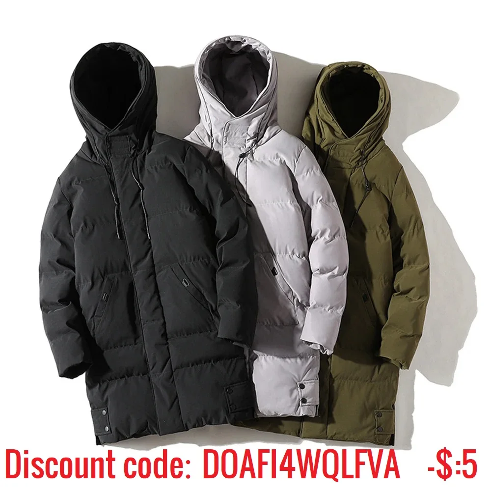 Parka com capuz extragrande masculino, corta-vento grosso quente, jaqueta de algodão acolchoada, casaco longo, Casacos masculinos, tamanho grande,