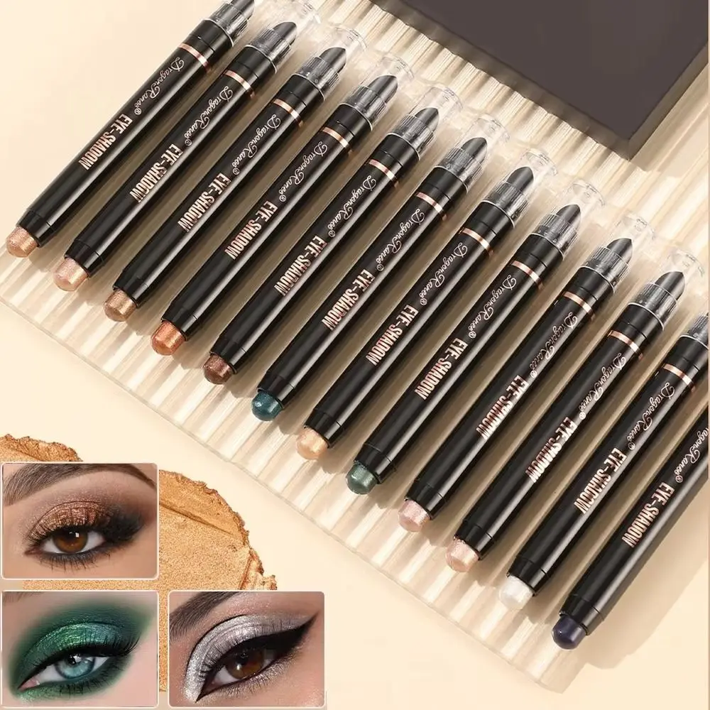 High Quality 12 Colors Eyeshadow Stick Double Head Pearlescent Smoky Eyeshadow Bling Eye Shadow Pen Women